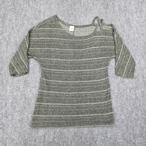 Kaileigh Sweater Womens XS Green Gray Striped Cold Shoulder Pullover Knit USA - Picture 1 of 15